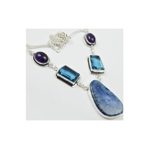 Iolites & Amethysts & Solar Quarts Necklace Silver Overlay over Copper, 47 cm, N2430