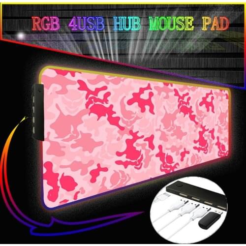 Pink Black Texture RGB 4 Port USB Hub Computer Mouse Pad Large Gaming Mousepad LED Gamer Mause Carpet 90X40 Desk Mat for CS LOL
