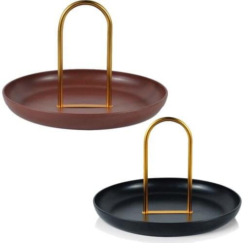 Round Jewelry Tray Living Room Kitchen Table Meal Ring Trays Storage Sofa Tray with Handle Decor