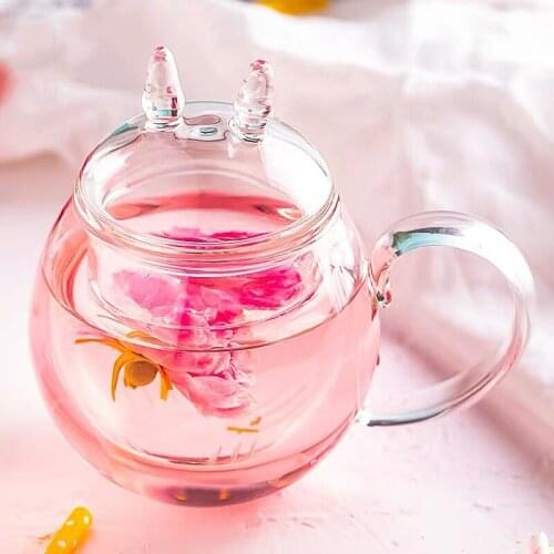 Cretive Glass Water Cup With Filter Lid Mat Flower Tea Coffee Mug Office School Supplies Birthday Gift Couples Present