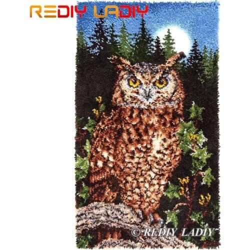 Latch Hook Kits Make Your Own Rug Moon Owl Tapestry Crocheting Cushion Mat DIY Carpet Rug Set Pre-Printed Canvas Hobby & Crafts