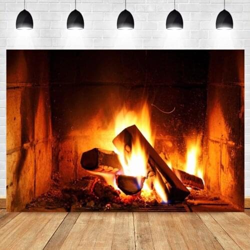 Photo Background Winter Fireplace Christmas Wood Fire Flame Brick Christmas Party Decor Baby Photographic Backdrop Photo Studio