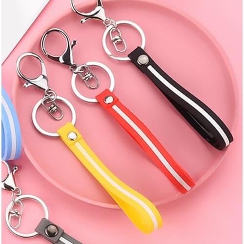 Fashion Stripe Printed Keyrings Accessories For Men Women Jewelry Gift Transparent PU Lanyard Colorful Key Chains