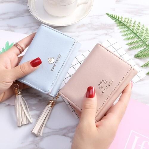 Fashion Cute Women Wallet Leather Card Holder Mini Short Tassel Small Wallets Coin Purse Female Ladies Card Case Id Holders