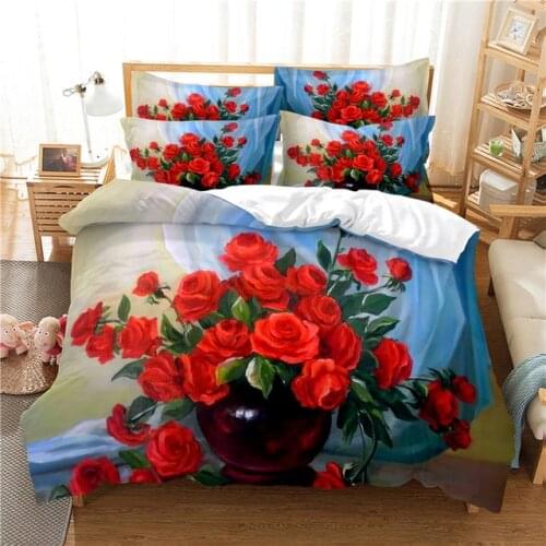 Oil Painting Eed Roses Art Duvet Cover Bed Set Adults Girl Romantic Bedding Covers Set King Queen Luxury Decoration Home Textile