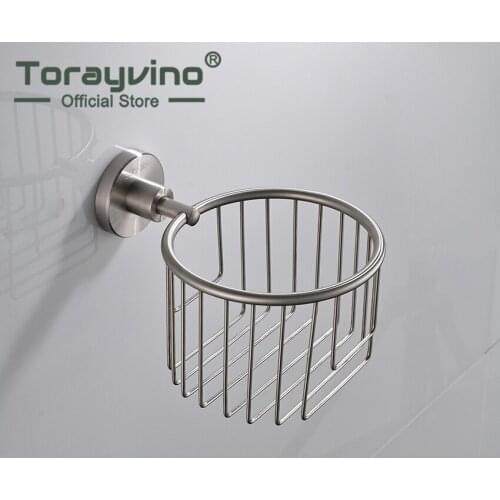Torayvino Wall Mounted Nickel Brushed Stainless steel Toilet Paper hanging Basket Holders Bathroom Hardware Accessories
