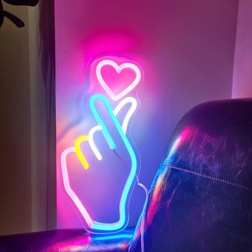 Finger heart neon sign, finger heart neon, handmade neon sign, love neon sign, finger led neon sign, Neon Kpop finger heart