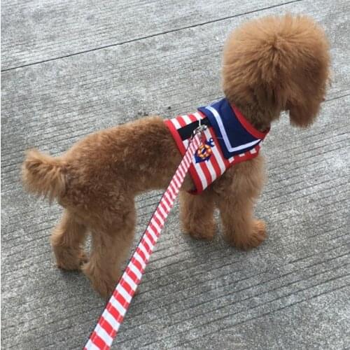Pet Puppy Cat Dog Harness Cat Collar Leash Pet Traction Stripe Sailor Style Cute Jacket Leash for Small Dog Cat Chihuahua Teddy
