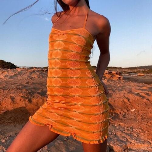 Sexy Y2K Slip Dress Woman Elegant Party Sleeveless Summer 2021 Fashion Printed Knitted Sundress Beach Bodycon Mini Dress Casual