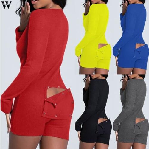 Sexy Women Bodysuit Long Sleeve Deep V Neck Bodycon Stretch Leotard Top Button Short Romper Pajamas Women Jumpsuit Overalls club