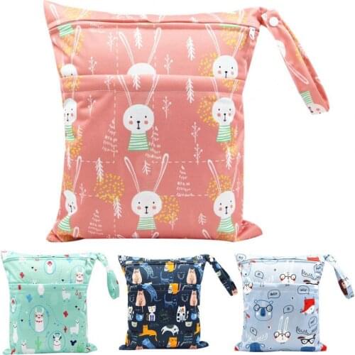Storage Bag Baby Portable Waterproof Diaper Bag Double Zipper Cartoon Printing Storage Pouch Diaper Stackers Caddies