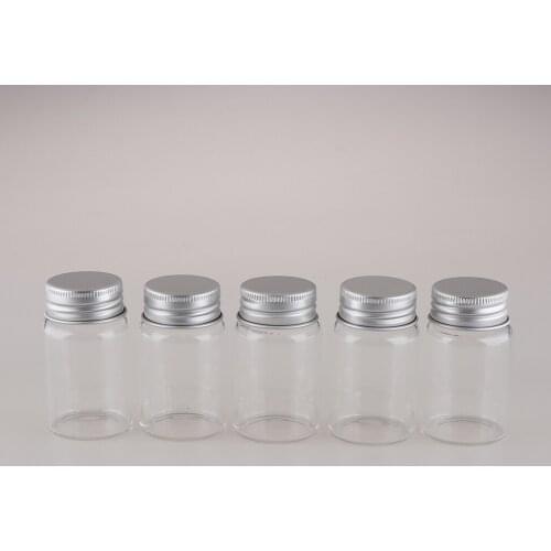 Pack of 5 Clear Empty Glass Storage Bottles Transparent Aluminum Screw Cover Cap Round Filling Liquid Rhinestones Containers