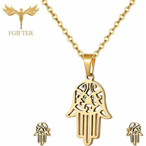 Vintage Women Jewelery Necklace Hand of Fatima Jewels Good Luck Retro Jewelry Fashion Necklace Earrings Set Gifts