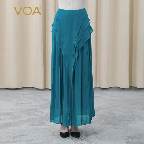 VOA Silk Georgette Asymmetric Three-dimensional Decoration Pleated Double-layer Soft and Refreshing Casual Skirt Summer CE76