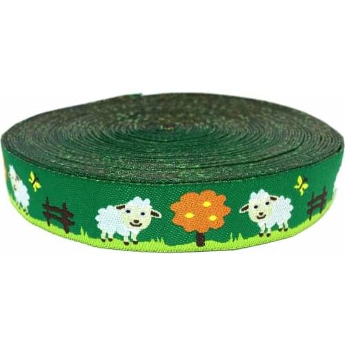 ZERZEEMOOY 5/8" 16MM 10YARD/LOTS Green Sheep Jacquard Ribbon