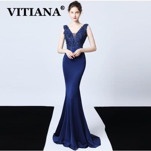 VITIANA Women V-Neck Sexy Party Dress Summer 2020 Female Elegant Trumpet Long Dresses Femme Noble Banquet Floor-Length Vestidos