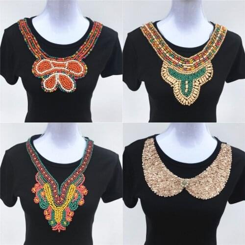 1pc Luxurious Braided Colored wooden beads Sequins Neckline Collar With Ribbon Tie Decorative Necklace,Sewing Accessories