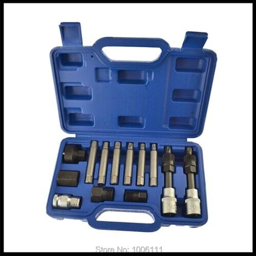 13pcs Alternator Freewheel Pulley Removal Socket Bit Set Service Hand Tool Kit Freewheel Removal Bit