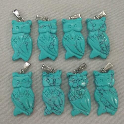 2017 fashion high quality carved stone animals owl pendants charms for jewelry making wholesale 8pcs/lot free shipping