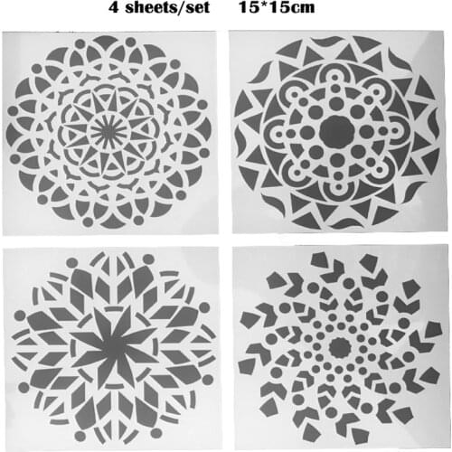 4pcs 15*15 Reusable Stencil Laser Cut Painting Template Floor Wall Mandala Bullet Journal Accessories Office School Supplies