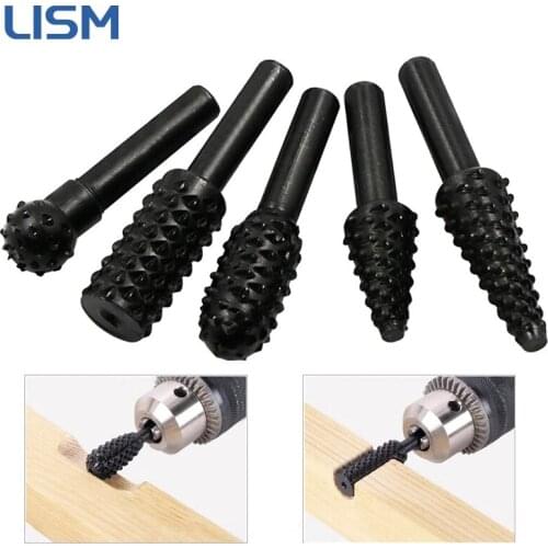 5pcs Steel Rotary Rasp File 1/4" Shank Wooworking Rasp Drill Bits Burrs Wood Bits Grinding Power Carving Hand Tool Rotary Burr