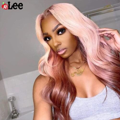 AliLee Pre Plucked Transparent Lace Wigs Pink Ombre Human Hair Wig Remy Malaysian Lace Front Human Hair Wigs For Women