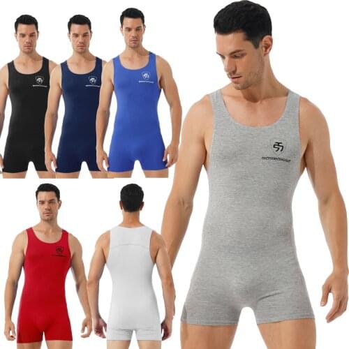 Bodysuit Men Summer Slim Round Neck Sleeveless Workout Gym Sport Athletic Wrestling Boxers Jumpsuit Leotard Nightwear Underwear