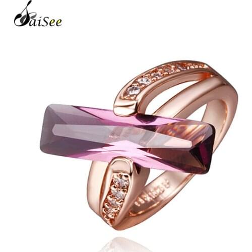 SAISEE Unique Rose Gold Color CZ Crystal Ring For Women US Size 8 Fashion Jewelry High Quality RR413