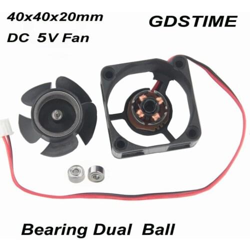 Gdstime 50 Pcs 4x4cm DC 5V 40x40x20mm Heatsink Brushless Cooling Fan 40mm x 20mm Two Balls 2Pin Connector 4020