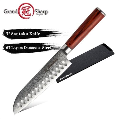 Grandsharp Damascus Kitchen Knife Japanese Santoku Chef Knife 67 Layers Japanese Damascus Stainless vg10 Steel Sushi Sashimi