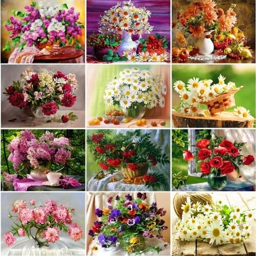 5D full square/round diamond painting flower vase DIY art mosaic rhinestone embroidery cross stitch picture home decoration gift