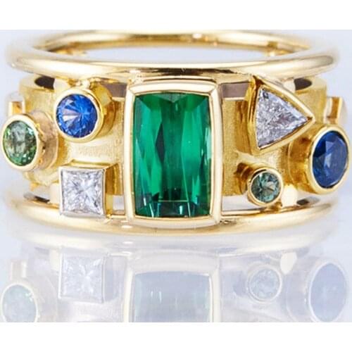 Fashion Gold Color Exquisite Elegance Luxury Green Gem Zircon Ring For Women Men Jewelry Gift 2021 Trendy