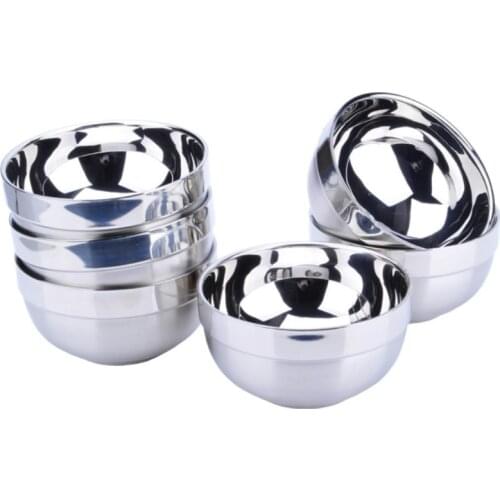 Kitchen Tableware Double Wall Salad Vegetables Fruits Stainless Steel Kids Rice Bowls Heat Insulation Anti Scald Bowl