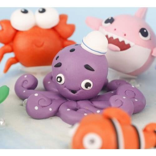 Summer Sea Animal Crab Cake Topper Mermaid Theme Cupcake Decor Mermaid Girl One 1st Happy Birthday Party Decor Kids Baby Shower