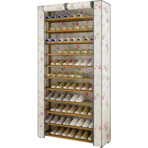 Door multi-layer shoe rack dust cloth cover space saving simple bamboo shoe cabinet home economy large capacity storage shelf