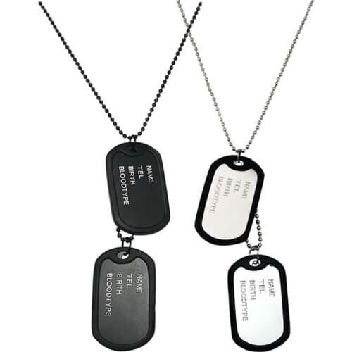 Fashion new military army style black four-row letter double-row dog tag charm mens pendant necklace mens necklace jewelry