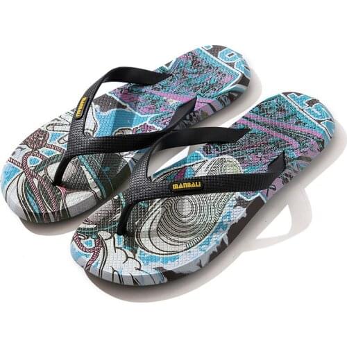 Fashion New Flip Flops Mens Summer Outdoor Leisure Youth Graffiti Color Personality Sandals Soft Bottom Non-Slip Beach Slippers