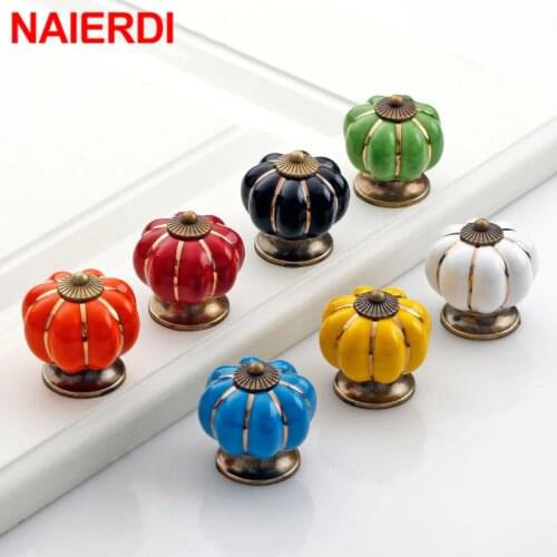 NAIERDI 40mm Pumpkin Ceramic Handles Drawer Knobs Cupboard Door Handles Single Hole Cabinet Handles with screws Furniture Handle