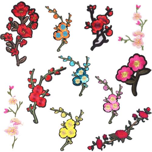Patch for Rose Plum Blossom Clothing Iron on Embroidered Sewing Applique Flower Sew on Fabric DIY Apparel Accessories Decoration