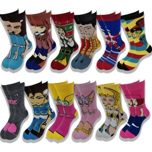 Movie Characters Knitting Personality Hip Hop Funny Cartoon Novelty Cotton Socks Street Wind Tube Skateboard Socks