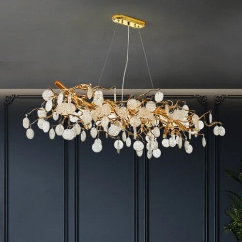 New modern crystal lamp gold aluminum tree branch lamp living room room decoration chandelier French hotel engineering lamp