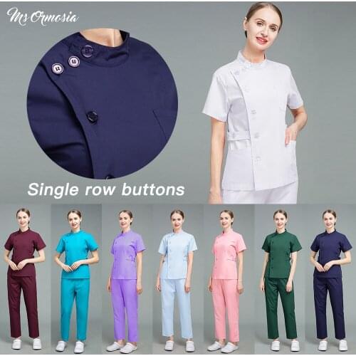 New Pet Grooming Short Sleeve Work Uniform Button Ladies V-neck Healthy Scrub Set Beauty Salon Work Uniform Dental Scrub Clothes