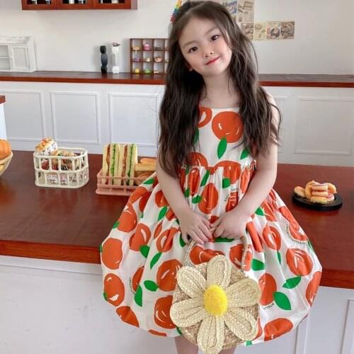 Baby girls clothes summer 2021 Sweet fruit print big skirt suspender dress cotton casual kids dress