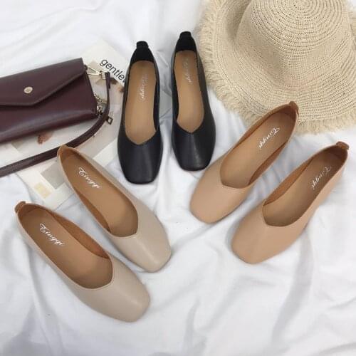 Autumn Retro Fashion Womens Shoes Square Head Shallow Mouth Wild Iow Heel Mary Jane Office Shoes Comfortable Newest Size35-40