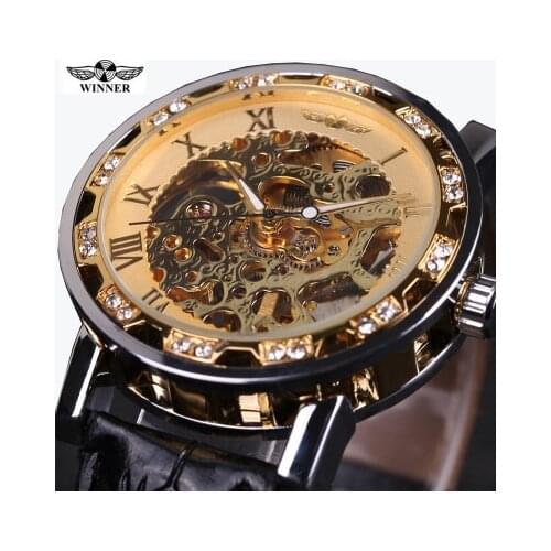 Winner Brand Leather Mechanical Watch Mens Watches Waterproof Skeleton Business Men Clock Luxury Sport Military Male Wristwatch