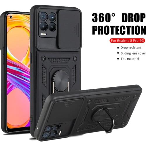 Slide Camera Shockproof Armor Case For Realme 8 Pro Car Magntic Stand Protective Ring Cover On Realme8 Realmi 8 Pro Coque Fundas