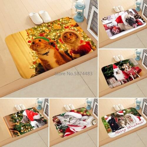 Christmas and New Year Festive Cat and Dog Animal Floor Mat Doormat Bedroom Bathroom Home Absorbent Non-slip Carpet Floor Mat