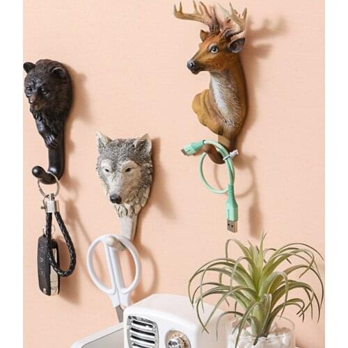 Garden Hand Carved Deer Bear Wolf Hook Sturdy Indoor Outdoor Wood Wall Hook with Artisanal Life Like Figurine Easy to Install
