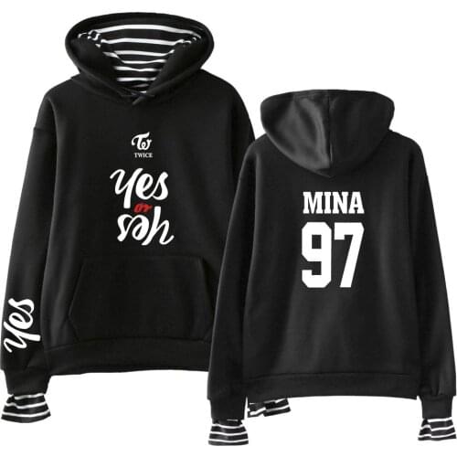 Twice Kpop K Pop YES OR YES Fake Two Piece Hoodies Printing Women/Men Hoodie Sweatshirt Harajuku Korean Women Clothing Plus Size