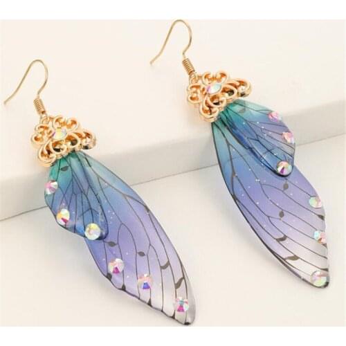 Retro Temperament Long Butterfly Wings Earrings Wedding Womens Pearl Crystal Stud Earrings Bohemian Style Jewelry